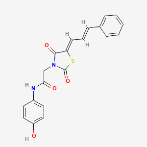 molecular formula C20H16N2O4S B2423675 2-((Z)-2,4-二氧代-5-((E)-3-苯丙烯基亚甲基)噻唑烷-3-基)-N-(4-羟基苯基)乙酰胺 CAS No. 1164461-15-7