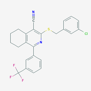 molecular formula C24H18ClF3N2S B2423686 3-[(3-Chlorobenzyl)sulfanyl]-1-[3-(trifluorométhyl)phényl]-5,6,7,8-tétrahydro-4-isoquinoléine-carbonitrile CAS No. 692287-38-0