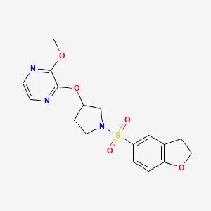 molecular formula C17H19N3O5S B2423701 2-((1-((2,3-Dihydrobenzofuran-5-yl)sulfonyl)pyrrolidin-3-yl)oxy)-3-methoxypyrazine CAS No. 2034451-08-4