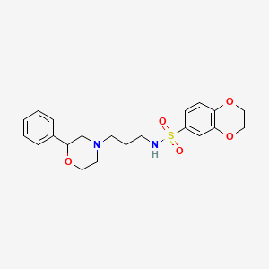molecular formula C21H26N2O5S B2423759 N-(3-(2-phenylmorpholino)propyl)-2,3-dihydrobenzo[b][1,4]dioxine-6-sulfonamide CAS No. 954049-32-2