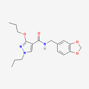 molecular formula C18H23N3O4 B2423788 N-(benzo[d][1,3]dioxol-5-ylmethyl)-3-propoxy-1-propyl-1H-pyrazole-4-carboxamide CAS No. 1013765-32-6