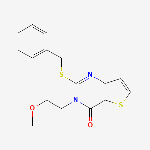 molecular formula C16H16N2O2S2 B2423799 2-(benzylsulfanyl)-3-(2-methoxyethyl)thieno[3,2-d]pyrimidin-4(3H)-one CAS No. 1326900-13-3