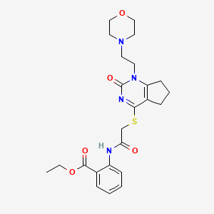ethyl 2-(2-((1-(2-morpholinoethyl)-2-oxo-2,5,6,7-tetrahydro-1H-cyclopenta[d]pyrimidin-4-yl)thio)acetamido)benzoate