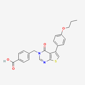 molecular formula C23H20N2O4S B2423819 4-{[4-oxo-5-(4-propoxyphenyl)thieno[2,3-d]pyrimidin-3(4H)-yl]methyl}benzoic acid CAS No. 457919-24-3