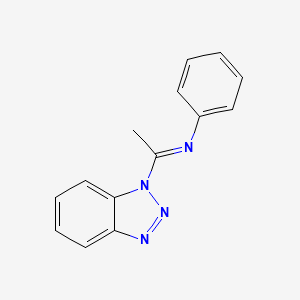 molecular formula C14H12N4 B2423820 (NE)-N-[1-(1H-1,2,3-Benzotriazol-1-yl)ethylidene]aniline CAS No. 125781-61-5