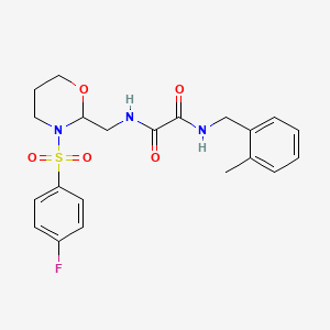 molecular formula C21H24FN3O5S B2423824 N1-((3-((4-fluorophenyl)sulfonyl)-1,3-oxazinan-2-yl)methyl)-N2-(2-methylbenzyl)oxalamide CAS No. 872976-57-3