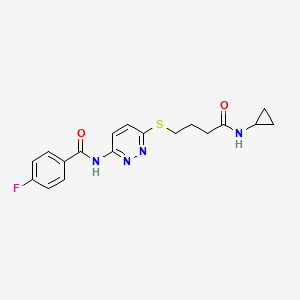 molecular formula C18H19FN4O2S B2423852 N-(6-((4-(cyclopropylamino)-4-oxobutyl)thio)pyridazin-3-yl)-4-fluorobenzamide CAS No. 1105219-05-3