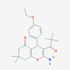 molecular formula C24H31NO4 B2423857 2-氨基-3-(2,2-二甲基丙酰)-4-(4-乙氧基苯基)-7,7-二甲基-4,6,7,8-四氢-2H-色满-5-酮 CAS No. 1022656-02-5