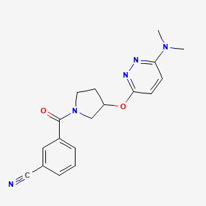 molecular formula C18H19N5O2 B2423859 3-(3-((6-(二甲氨基)嘧啶-3-基)氧基)吡咯烷-1-羰基)苯甲腈 CAS No. 2034504-34-0