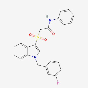 molecular formula C23H19FN2O3S B2423867 2-((1-(3-フルオロベンジル)-1H-インドール-3-イル)スルホニル)-N-フェニルアセトアミド CAS No. 686743-89-5