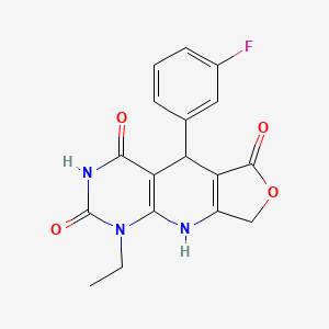 molecular formula C17H14FN3O4 B2423914 13-Ethyl-8-(3-fluorophenyl)-5-oxa-2,11,13-triazatricyclo[7.4.0.0^{3,7}]trideca-1(9),3(7)-diene-6,10,12-trione CAS No. 869465-38-3