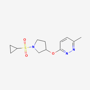 molecular formula C12H17N3O3S B2423943 3-((1-(Cyclopropylsulfonyl)pyrrolidin-3-yl)oxy)-6-methylpyridazine CAS No. 2034223-02-2