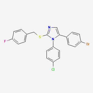 molecular formula C22H15BrClFN2S B2423981 5-(4-bromophenyl)-1-(4-chlorophenyl)-2-((4-fluorobenzyl)thio)-1H-imidazole CAS No. 1226457-84-6