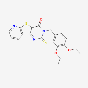 5-[(3,4-Diethoxyphenyl)methyl]-4-sulfanylidene-8-thia-3,5,10-triazatricyclo[7.4.0.0^{2,7}]trideca-1(9),2(7),10,12-tetraen-6-one
