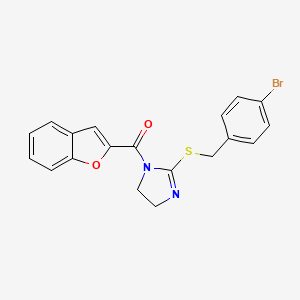 molecular formula C19H15BrN2O2S B2424019 苯并呋喃-2-基(2-((4-溴苯甲基)硫代)-4,5-二氢-1H-咪唑-1-基)甲苯酮 CAS No. 851800-91-4