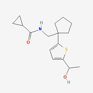 molecular formula C16H23NO2S B2424035 N-((1-(5-(1-hydroxyethyl)thiophen-2-yl)cyclopentyl)methyl)cyclopropanecarboxamide CAS No. 2034568-40-4