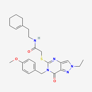 molecular formula C25H31N5O3S B2424040 N-(2-(cyclohex-1-en-1-yl)ethyl)-2-((2-ethyl-6-(4-methoxybenzyl)-7-oxo-6,7-dihydro-2H-pyrazolo[4,3-d]pyrimidin-5-yl)thio)acetamide CAS No. 932284-74-7