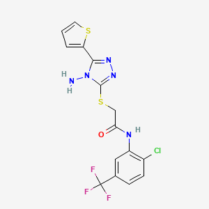 molecular formula C15H11ClF3N5OS2 B2424092 2-{[4-氨基-5-(噻吩-2-基)-4H-1,2,4-三唑-3-基]硫代}-N-[2-氯-5-(三氟甲基)苯基]乙酰胺 CAS No. 886928-64-9