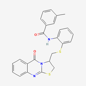 molecular formula C25H21N3O2S2 B2424106 3-methyl-N-(2-{[(5-oxo-2,3-dihydro-5H-[1,3]thiazolo[2,3-b]quinazolin-3-yl)methyl]sulfanyl}phenyl)benzenecarboxamide CAS No. 477868-85-2