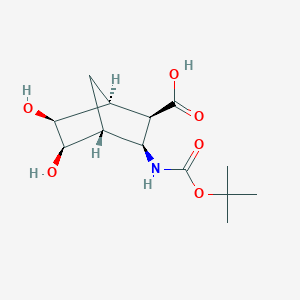 molecular formula C13H21NO6 B2424108 (1S,2R,3S,4R,5R,6S)-5,6-Dihydroxy-3-[(2-methylpropan-2-yl)oxycarbonylamino]bicyclo[2.2.1]heptane-2-carboxylic acid CAS No. 2460739-47-1