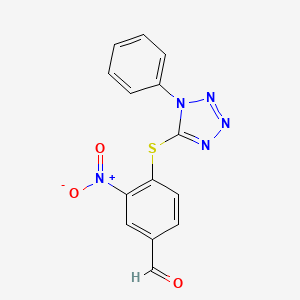 molecular formula C14H9N5O3S B2424118 3-nitro-4-[(1-phenyl-1H-tetrazol-5-yl)sulfanyl]benzaldehyde CAS No. 461439-08-7