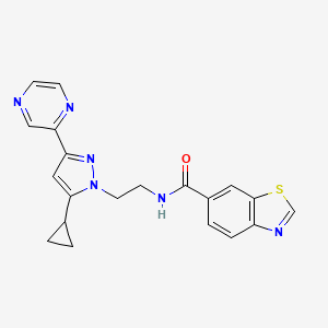 molecular formula C20H18N6OS B2424140 N-(2-(5-cyclopropyl-3-(pyrazin-2-yl)-1H-pyrazol-1-yl)ethyl)benzo[d]thiazole-6-carboxamide CAS No. 2034549-96-5