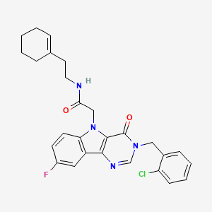 molecular formula C27H26ClFN4O2 B2424157 2-(3-(2-氯苄基)-8-氟-4-氧代-3H-嘧啶并[5,4-b]吲哚-5(4H)-基)-N-(2-(环己-1-烯-1-基)乙基)乙酰胺 CAS No. 1185141-40-5