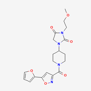 molecular formula C19H22N4O6 B2424160 1-(1-(5-(Furan-2-yl)isoxazole-3-carbonyl)piperidin-4-yl)-3-(2-methoxyethyl)imidazolidine-2,4-dione CAS No. 2194902-50-4