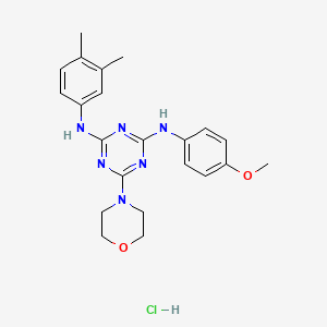 molecular formula C22H27ClN6O2 B2424162 N2-(3,4-dimethylphenyl)-N4-(4-methoxyphenyl)-6-morpholino-1,3,5-triazine-2,4-diamine hydrochloride CAS No. 1179401-07-0