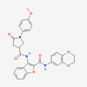 molecular formula C29H25N3O7 B2424174 N-(2-((2,3-二氢苯并[b][1,4]二氧杂环-6-基)氨基甲酰基)苯并呋喃-3-基)-1-(4-甲氧基苯基)-5-氧代吡咯烷-3-甲酰胺 CAS No. 888469-11-2