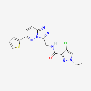 molecular formula C16H14ClN7OS B2424193 4-chloro-1-ethyl-N-((6-(thiophen-2-yl)-[1,2,4]triazolo[4,3-b]pyridazin-3-yl)methyl)-1H-pyrazole-3-carboxamide CAS No. 2034527-13-2