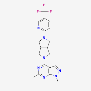 molecular formula C19H20F3N7 B2424211 1,6-Dimethyl-4-[2-[5-(trifluoromethyl)pyridin-2-yl]-1,3,3a,4,6,6a-hexahydropyrrolo[3,4-c]pyrrol-5-yl]pyrazolo[3,4-d]pyrimidine CAS No. 2380174-50-3