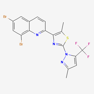 molecular formula C18H11Br2F3N4S B2424226 6,8-dibromo-2-{5-methyl-2-[3-methyl-5-(trifluoromethyl)-1H-pyrazol-1-yl]-1,3-thiazol-4-yl}quinoline CAS No. 957046-67-2