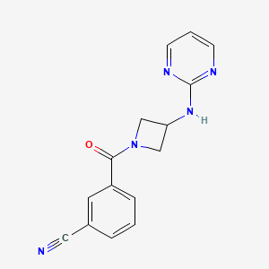 molecular formula C15H13N5O B2424248 3-(3-(Pyrimidin-2-ylamino)azetidine-1-carbonyl)benzonitrile CAS No. 2034301-96-5
