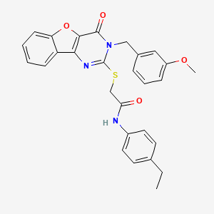 molecular formula C28H25N3O4S B2424249 N-(4-ethylphenyl)-2-{[3-(3-methoxybenzyl)-4-oxo-3,4-dihydro[1]benzofuro[3,2-d]pyrimidin-2-yl]sulfanyl}acetamide CAS No. 899754-55-3