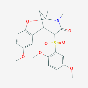 molecular formula C22H25NO7S B2424259 12-(2,5-dimethoxybenzenesulfonyl)-4-methoxy-9,10-dimethyl-8-oxa-10-azatricyclo[7.3.1.0^{2,7}]trideca-2,4,6-trien-11-one CAS No. 2034457-75-3