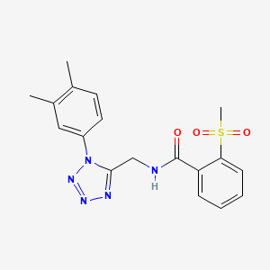 molecular formula C18H19N5O3S B2424279 N-((1-(3,4-dimethylphenyl)-1H-tetrazol-5-yl)methyl)-2-(methylsulfonyl)benzamide CAS No. 933222-40-3