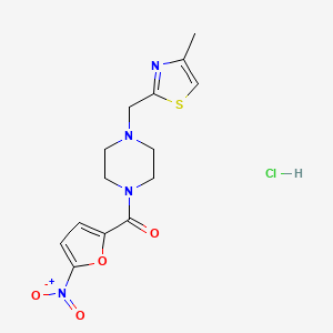 molecular formula C14H17ClN4O4S B2424284 (4-((4-Methylthiazol-2-yl)methyl)piperazin-1-yl)(5-nitrofuran-2-yl)methanone hydrochloride CAS No. 1216711-43-1