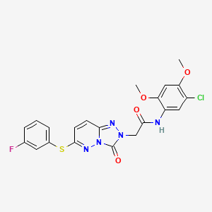 molecular formula C21H17ClFN5O4S B2424288 N-(5-chloro-2,4-dimethoxyphenyl)-2-{6-[(3-fluorophenyl)sulfanyl]-3-oxo-2H,3H-[1,2,4]triazolo[4,3-b]pyridazin-2-yl}acetamide CAS No. 1115279-70-3