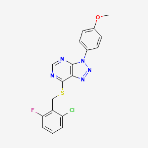 molecular formula C18H13ClFN5OS B2424290 7-[(2-Chloro-6-fluorophenyl)methylsulfanyl]-3-(4-methoxyphenyl)triazolo[4,5-d]pyrimidine CAS No. 863500-79-2
