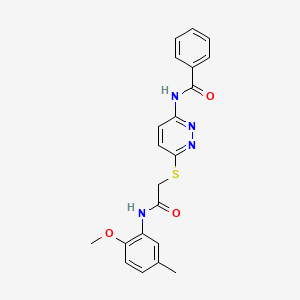 molecular formula C21H20N4O3S B2424303 N-(6-((2-((2-methoxy-5-methylphenyl)amino)-2-oxoethyl)thio)pyridazin-3-yl)benzamide CAS No. 1021055-75-3