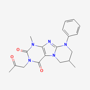 molecular formula C19H21N5O3 B2424314 1,7-dimethyl-3-(2-oxopropyl)-9-phenyl-6,7,8,9-tetrahydropyrimido[2,1-f]purine-2,4(1H,3H)-dione CAS No. 847046-27-9