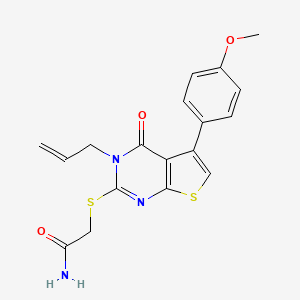 molecular formula C18H17N3O3S2 B2424319 2-[5-(4-Methoxyphenyl)-4-oxo-3-prop-2-enylthieno[2,3-d]pyrimidin-2-yl]sulfanylacetamide CAS No. 670273-61-7