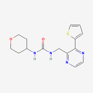 molecular formula C15H18N4O2S B2424326 1-(tetrahydro-2H-pyran-4-yl)-3-((3-(thiophen-2-yl)pyrazin-2-yl)methyl)urea CAS No. 2034389-70-1