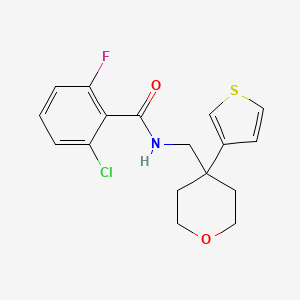 molecular formula C17H17ClFNO2S B2424329 2-chloro-6-fluoro-N-((4-(thiophen-3-yl)tetrahydro-2H-pyran-4-yl)methyl)benzamide CAS No. 2320958-52-7