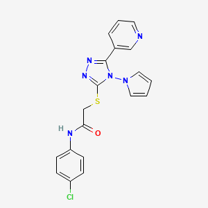 molecular formula C19H15ClN6OS B2424353 N-(4-chlorophenyl)-2-{[5-(pyridin-3-yl)-4-(1H-pyrrol-1-yl)-4H-1,2,4-triazol-3-yl]sulfanyl}acetamide CAS No. 886942-50-3