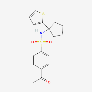 molecular formula C17H19NO3S2 B2424383 4-acetyl-N-(1-(thiophen-2-yl)cyclopentyl)benzenesulfonamide CAS No. 2034506-94-8