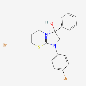 molecular formula C18H18Br2N2OS B2424388 1-(4-bromophenyl)-3-hydroxy-3-phenyl-3,5,6,7-tetrahydro-2H-imidazo[2,1-b][1,3]thiazin-1-ium bromide CAS No. 1106750-34-8