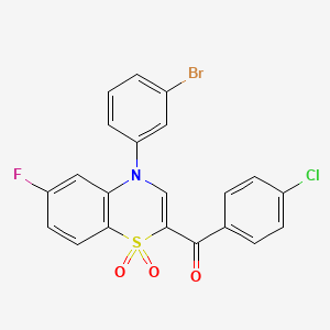 molecular formula C21H12BrClFNO3S B2424407 [4-(3-溴苯基)-6-氟-1,1-二氧化-4H-1,4-苯并噻嗪-2-基](4-氯苯基)甲酮 CAS No. 1114651-37-4