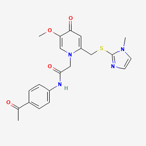 molecular formula C21H22N4O4S B2424419 N-(4-acetylphenyl)-2-(5-methoxy-2-(((1-methyl-1H-imidazol-2-yl)thio)methyl)-4-oxopyridin-1(4H)-yl)acetamide CAS No. 941958-54-9